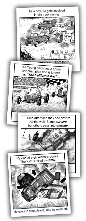 Illustration for article titled Jack Chick’s Racing Tract Was As Delightfully, Hatefully Scare-tacular As You’d Expect